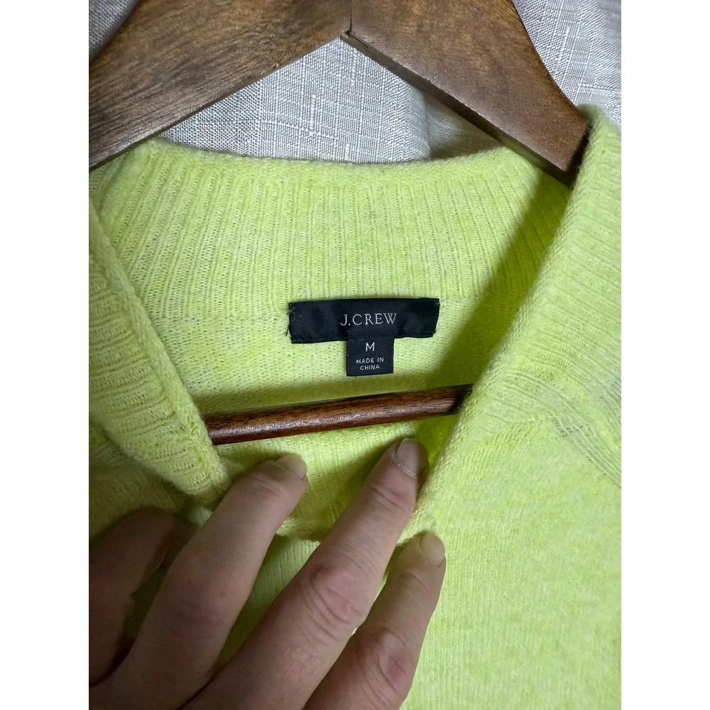 J. Crew Mock Neck Sweater Women's M Neon Yellow Merino Wool Blend Pullover - Picture 4 of 9